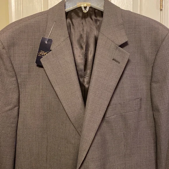 NWT Brooks Brothers Brown & tan small houndstooth pattern wool blazer, Size: 44